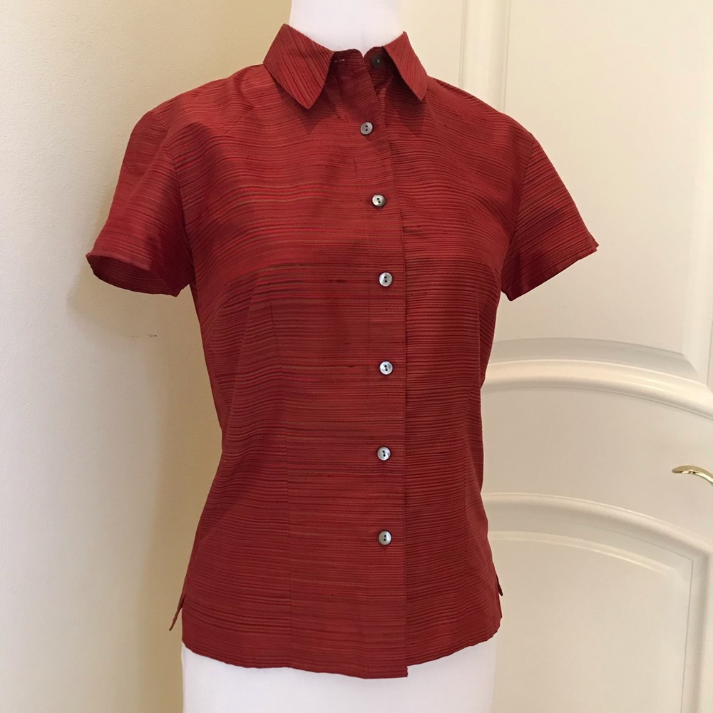 NWT Ann Taylor wine / olive silk stripe blouse